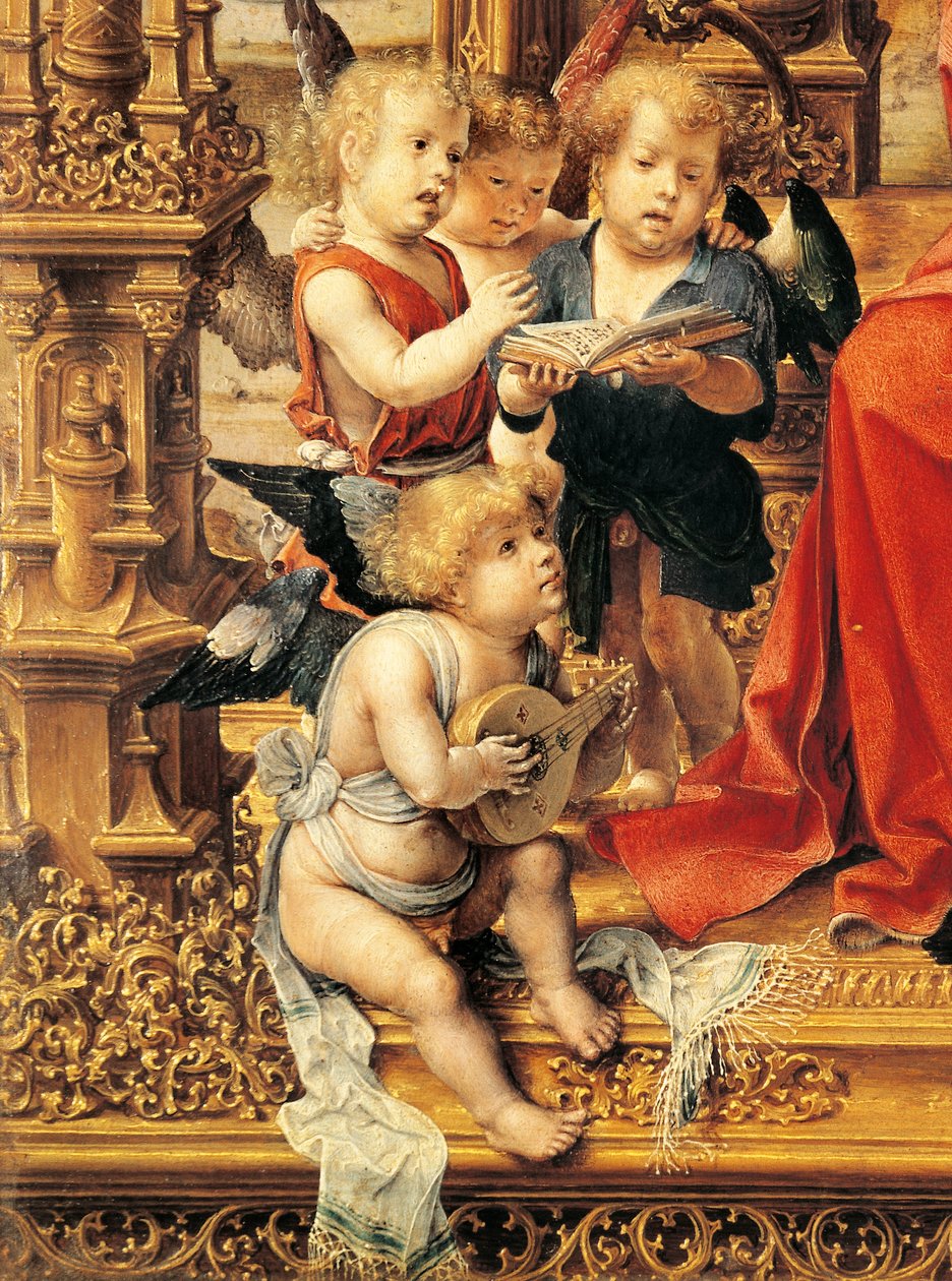 Müzik aletleri çalan melekler, Malvern üçlüsünün orta panelinden detay by Jan (c.1472 c.1533) Gossaert