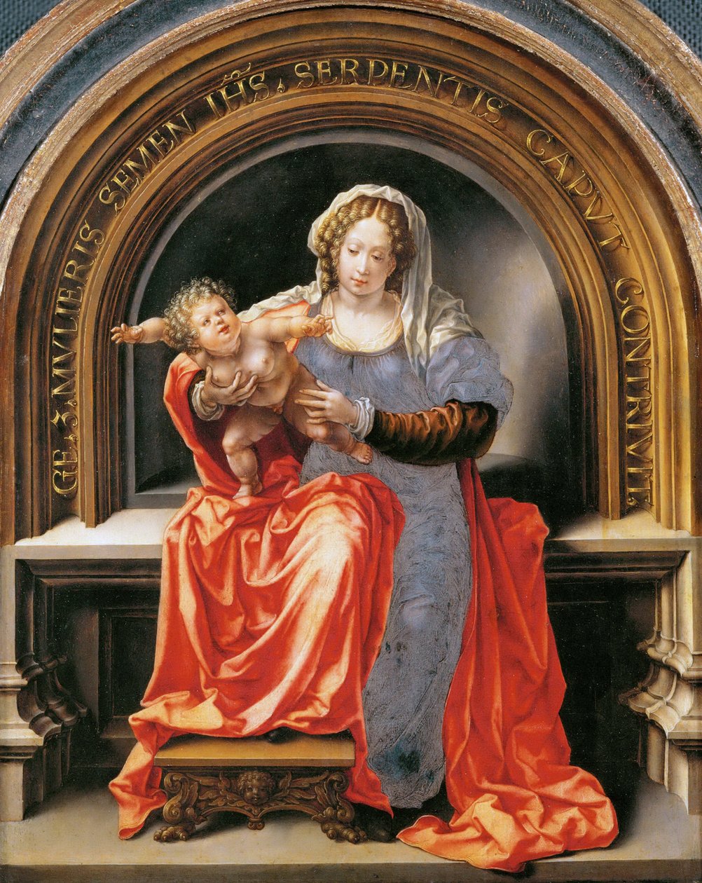 Bakire ve Çocuk - Jan Gossaert (Gossart, dit Mabuse) (yaklaşık 1478-1532). Ahşap üzerine yağlı boya, yaklaşık 1526-1527. Ebat : 30,6x24,5 cm. Sanat Tarihi Müzesi, Viyana by Jan (c.1472 c.1533) Gossaert