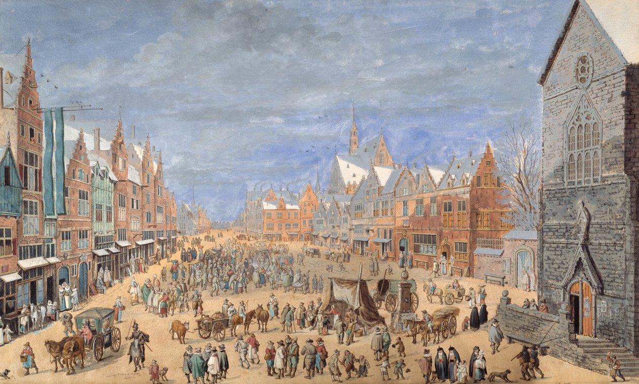 İlkbaharda bir han bulunan bir köy sokağı (kağıt üzerine guaş) by Jan (follower of) Brueghel