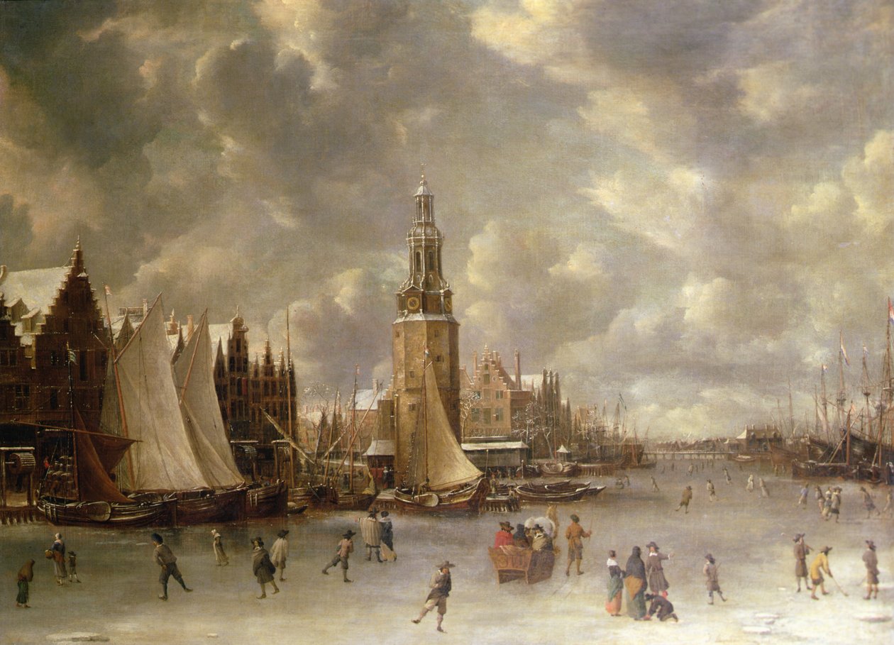 Montelbaanstoren ile Kış Manzarası, Amsterdam (tuval üzerine yağlı boya) by Jan Abrahamsz. Beerstraaten