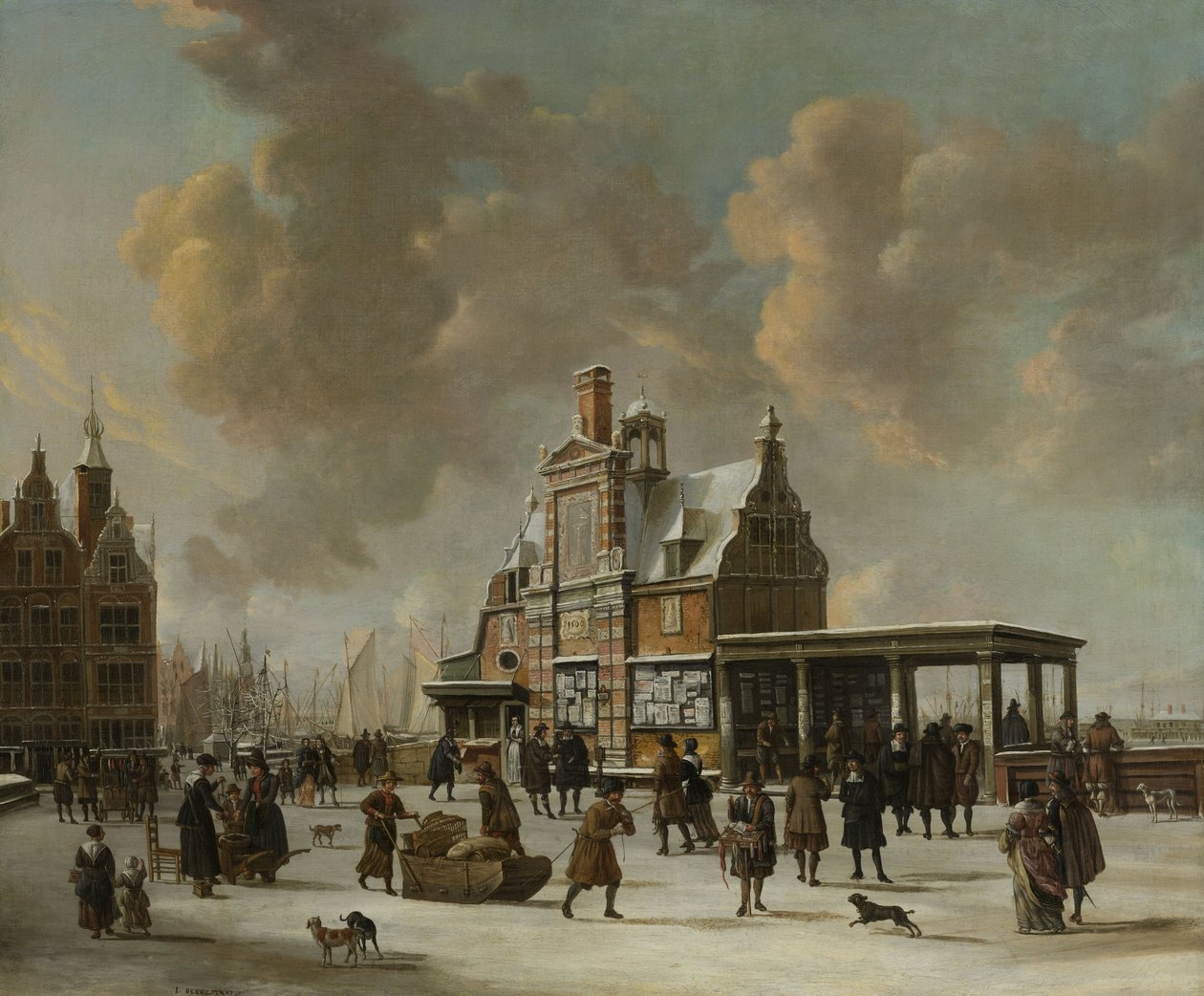 Paalhuis ve Nieuwe Brug, Amsterdam, Kışın, 1640-66 by Jan Abrahamsz. Beerstraten