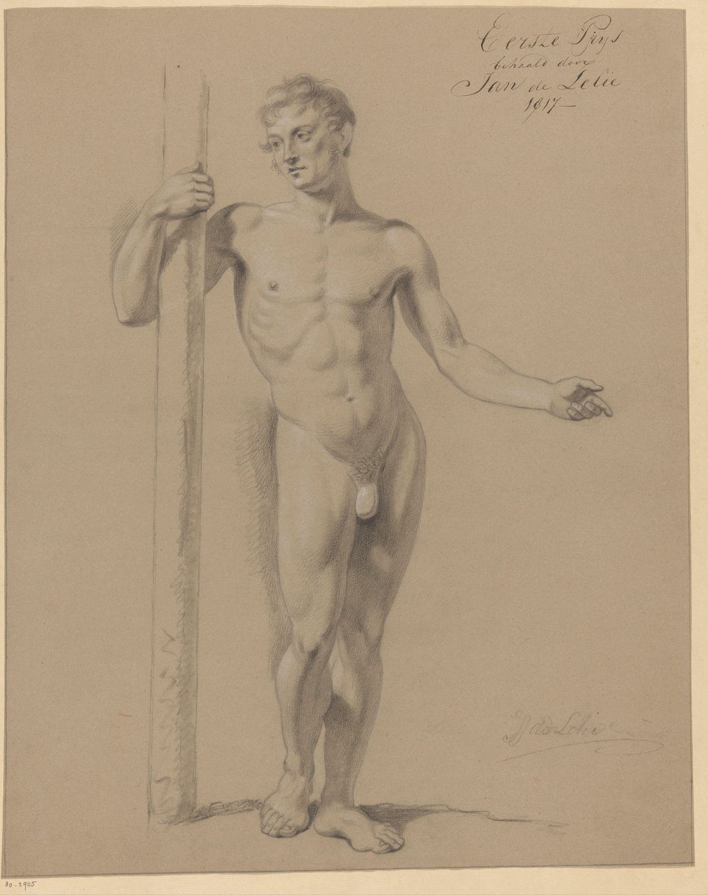 Önden bakıldığında çıplak erkek ayakta (1.lik ödülü 1817) by Jan Adriaan Antonie de Lelie