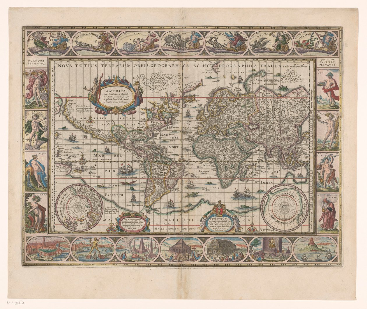 Wereldkaart decoratieve randen ile tanıştı Dünyanın yeni bir haritası by Jan Aertse van den Ende