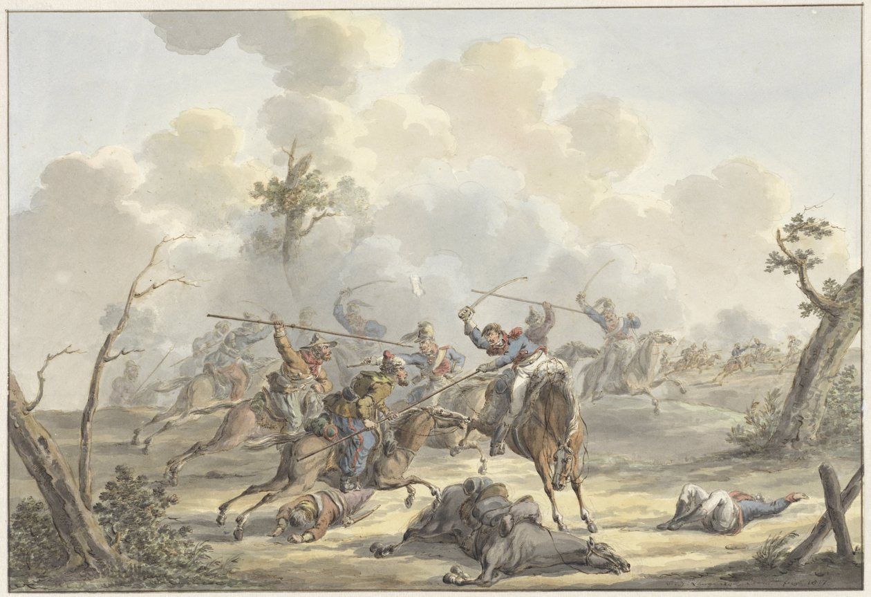 Kırım Kazakları ile Fransız Atlı Topçuları Arasında Saldırı by Jan Anthonie Langendijk Dzn