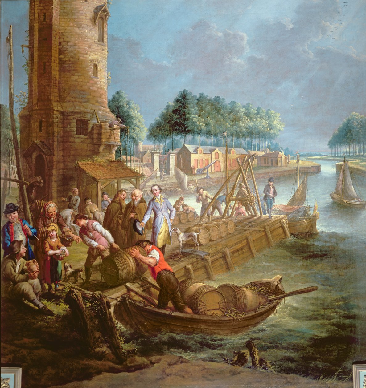 Şarap tüccarının varilleri boşalttığı kanal sahnesi by Jan Anton Garemyn