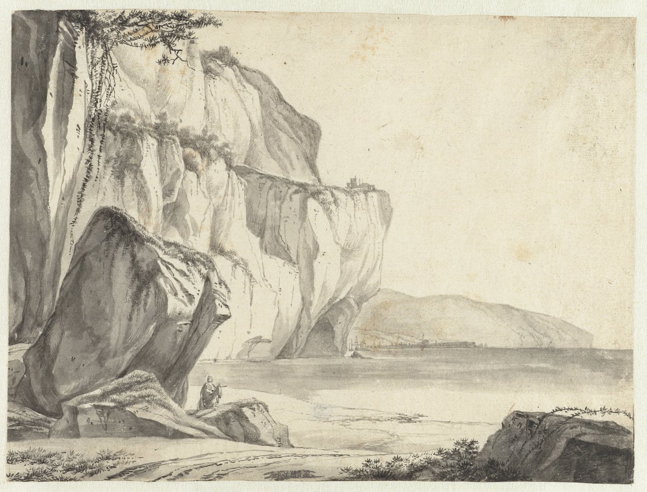 Sudan yükselen kayalar ile kıyı görünümü by Jan Asselijn (attributed to)