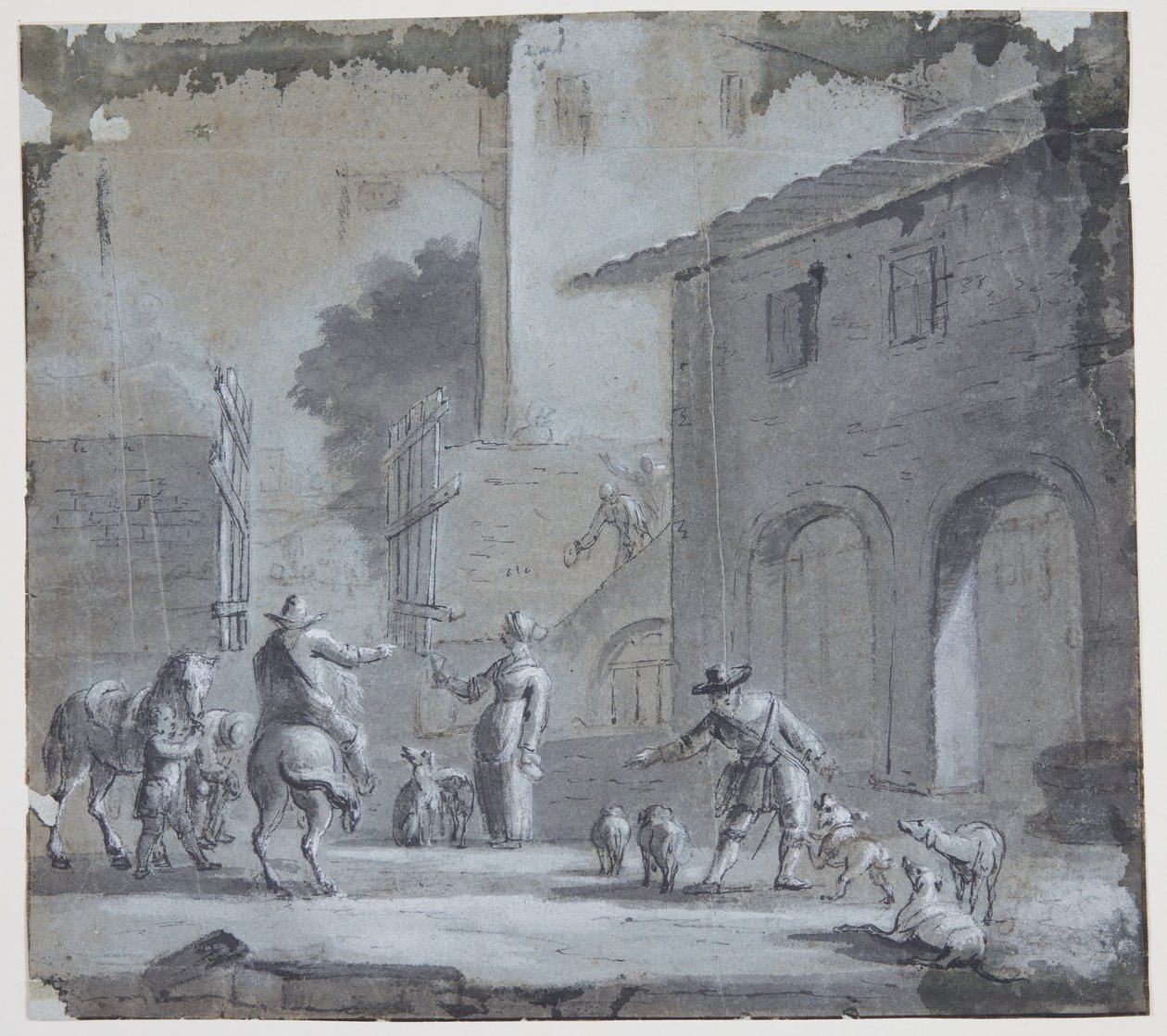 Açık bir kapı, figürler ve hayvanlar ile şehir sahnesi by Jan Asselijn