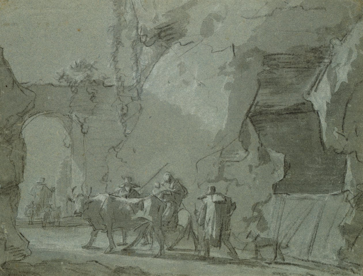 Archway Önünde Çoban, c.1650-52 (kağıt üzerinde hint mürekkebi ve tebeşir) by Jan Asselijn