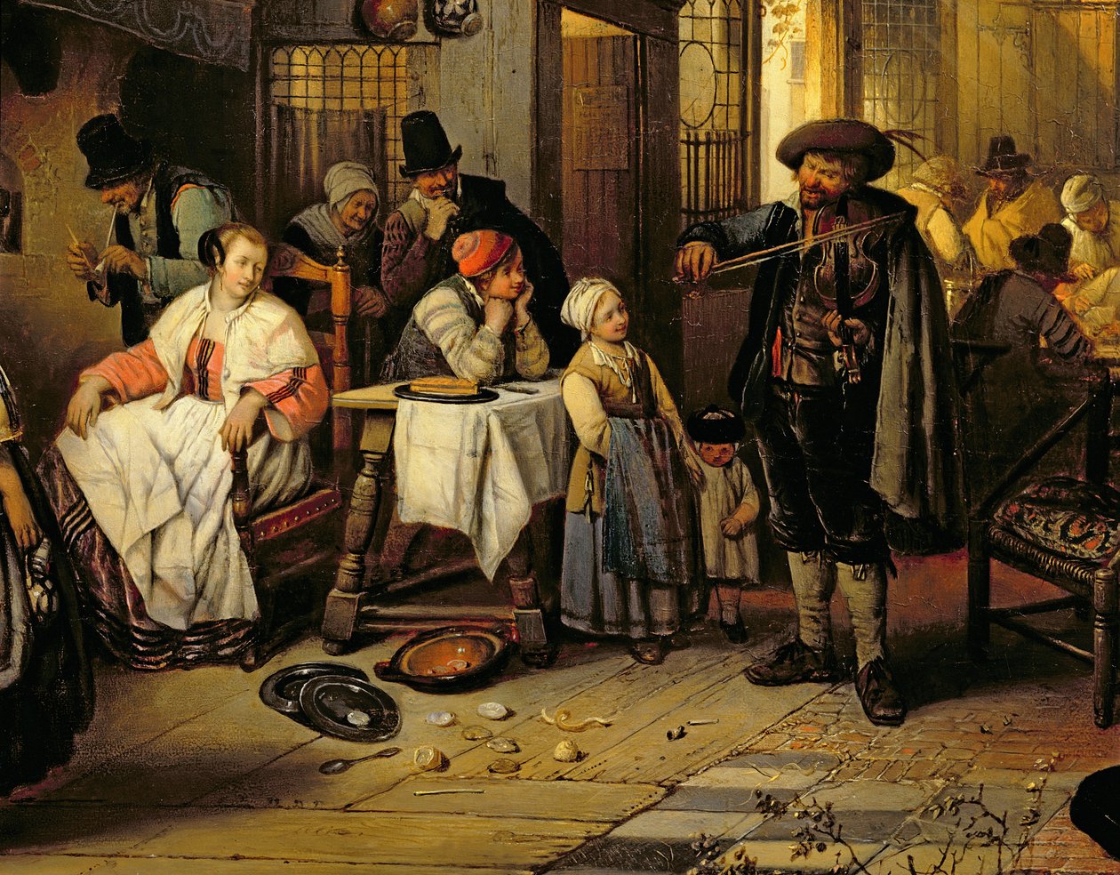 Kör kemancılı bir meyhanenin içi, 1844 (panel) (76798 detayı) by Jan August Hendrik Leys