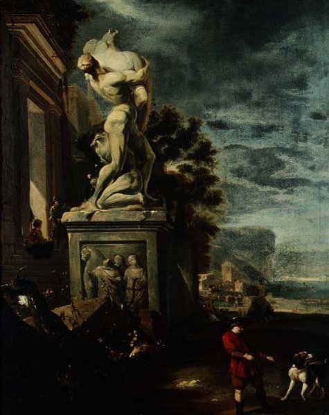Klasik bir heykelin figürleriyle deniz limanı by Jan Baptist Weenix