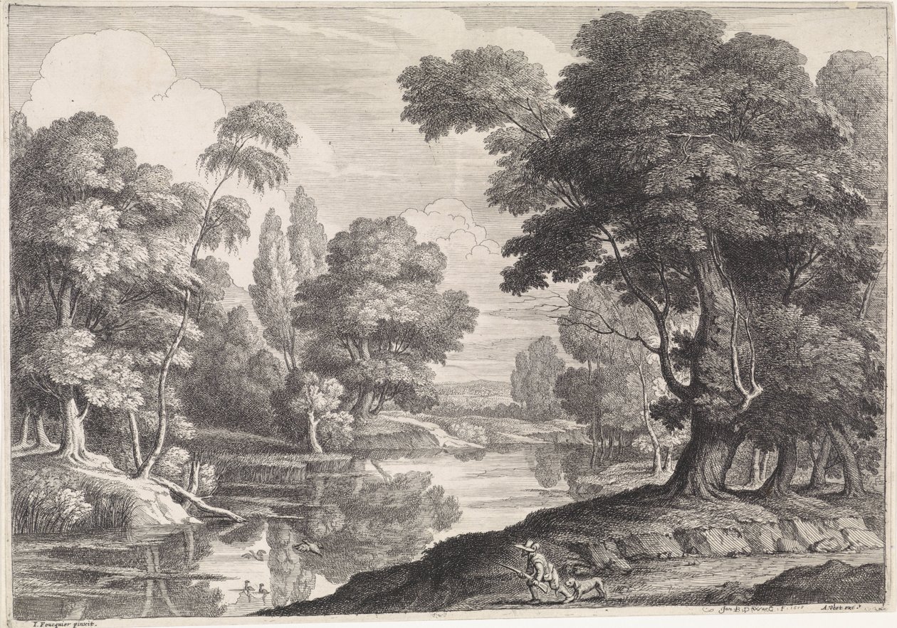 Avcı av ördekleri ile manzara by Jan Baptist de Wael