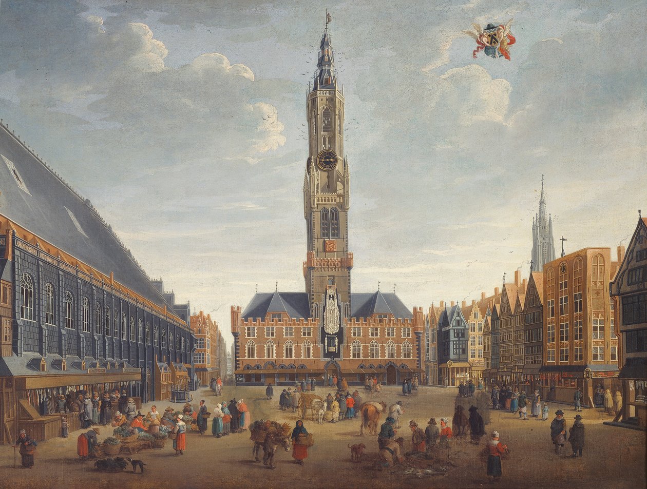 The Markt, Bruges, 1691-1700 dolayları (panel üzeri yağlı boya) by Jan Baptist van Meunincxhove
