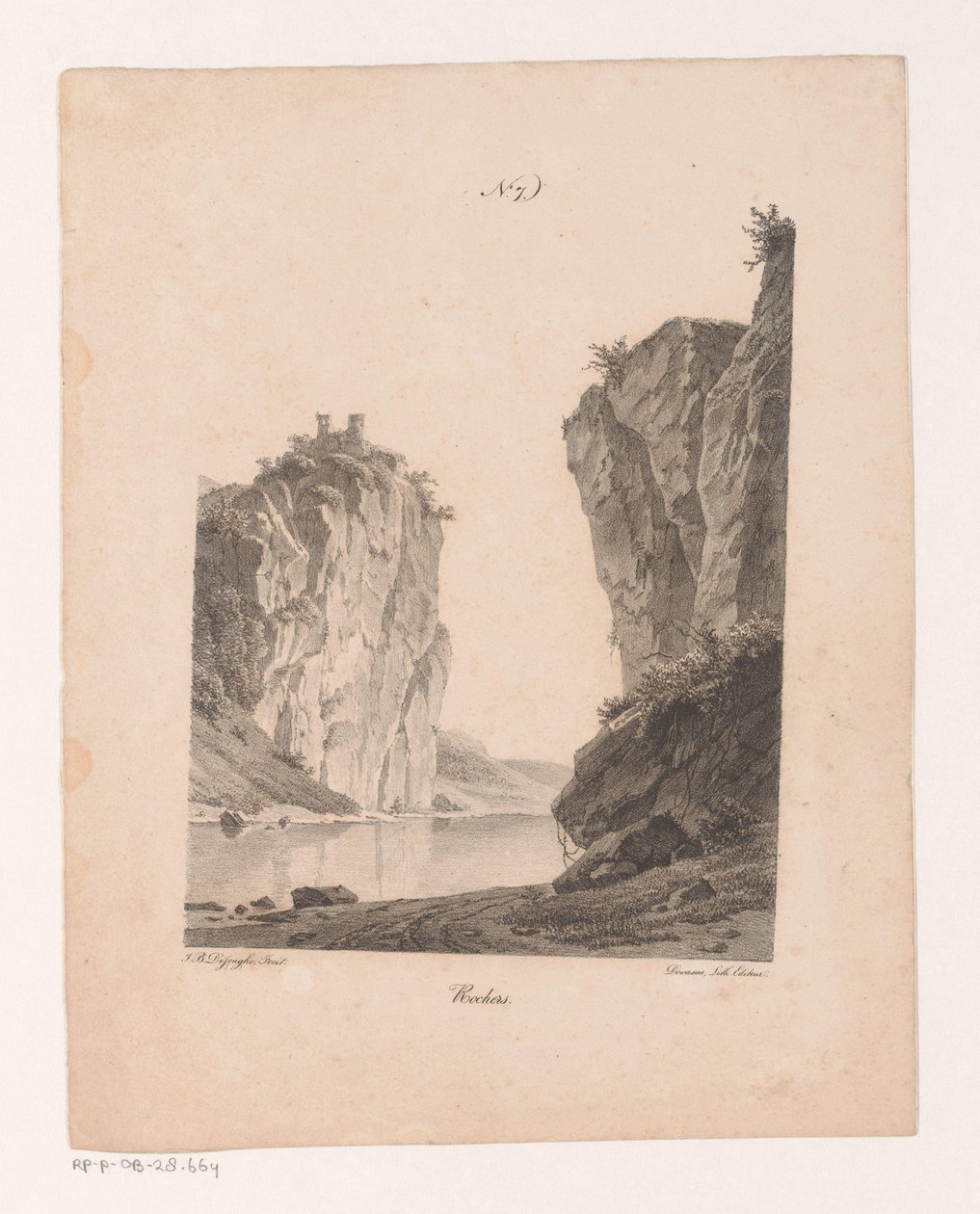 Rotsen sıcak su çekiyor Kayalar (nesne üzerindeki başlık) Doğadan Çizilen ve Taş Üzerine Yürütülen Manzara Prensipleri (dizi adı) by Jan Baptiste de Jonghe