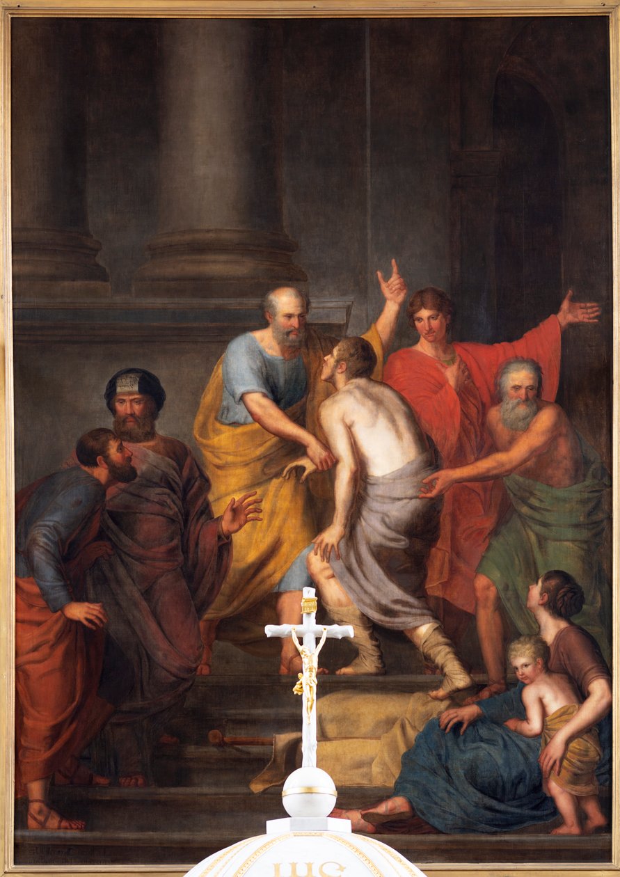İçten görünüm, yüksek sunak, "Petrus ve Johannes tapınakta topallara yardım ediyor" tablosu, Jan De Landtsheer by Jan Baptiste de Landtsheer