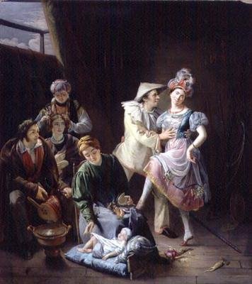 Sahne arkasında dinlenen gezgin oyuncular by Jan Baptiste de Landtsheer