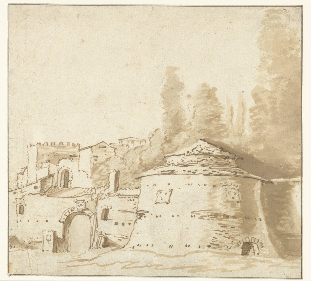 Ağır yuvarlak kuleli İtalyan binası by Jan Both (attributed to)