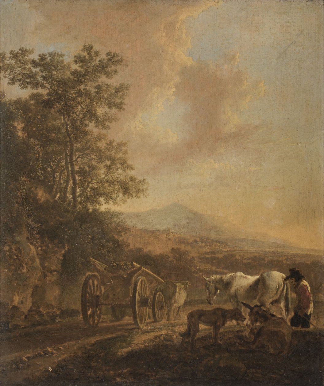 İtalyan tarzı bir manzarada kağnılı çoban by Jan Both