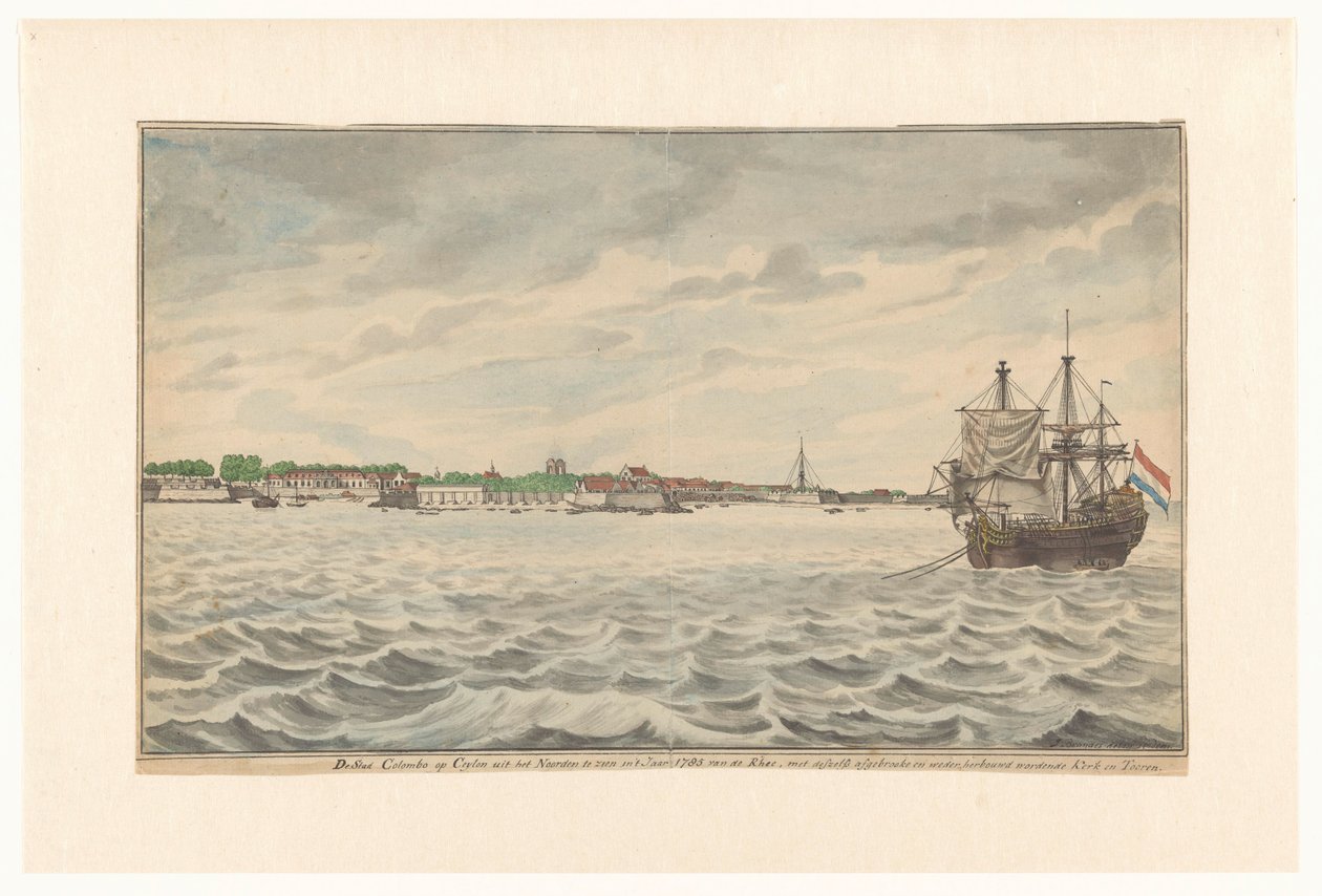 Seylan'daki Colombo kasabası, 1785 yılında, Yıkılan Kilisesi ve yeniden inşa edilmekte olan Kulesi ile Yollardan kuzeyden bakıldığında. (nesne üzerindeki başlık) by Jan Brandes (signed by artist)