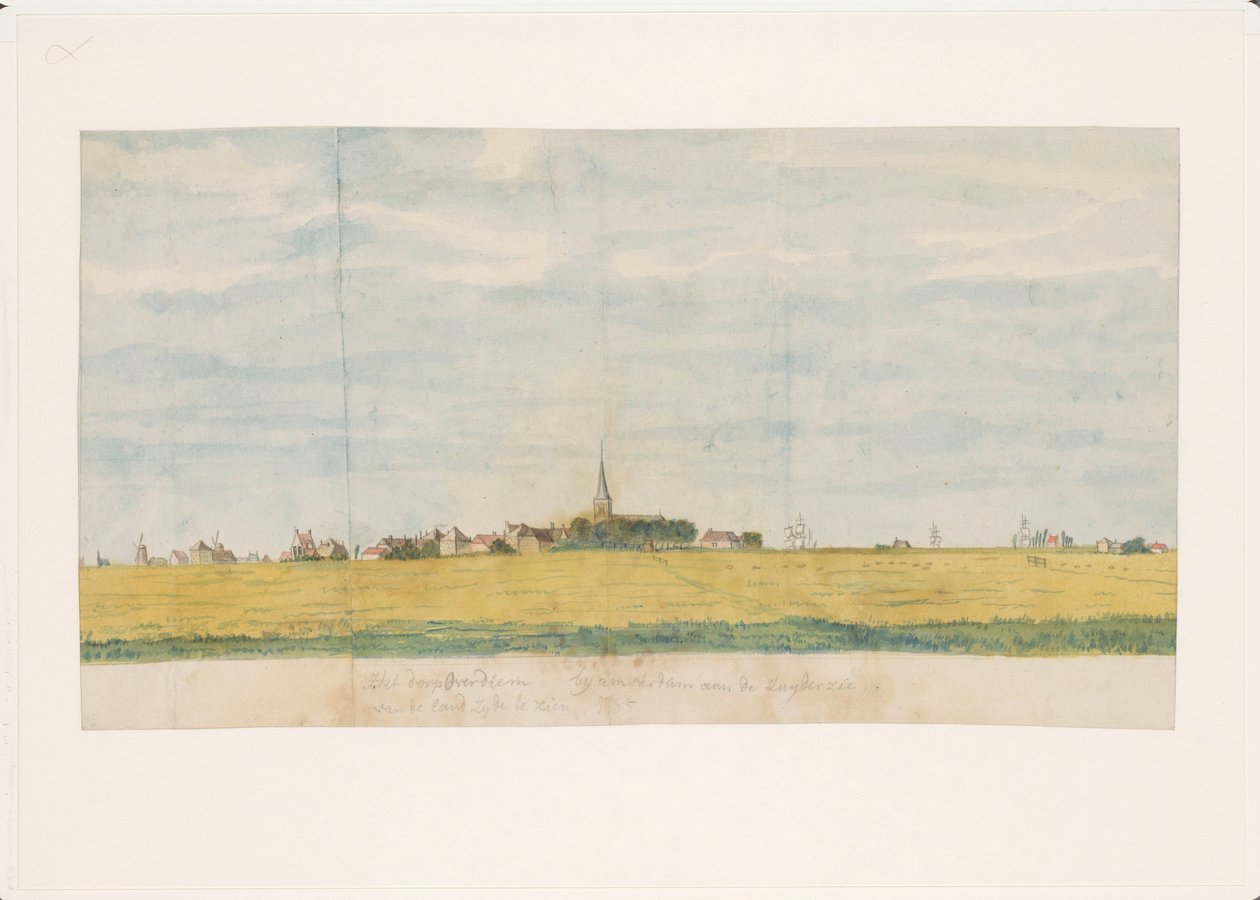Zuyderzee'de Amsterdam yakınlarındaki Overdiem köyü, kara tarafından görülüyor (nesnedeki başlık) by Jan Brandes