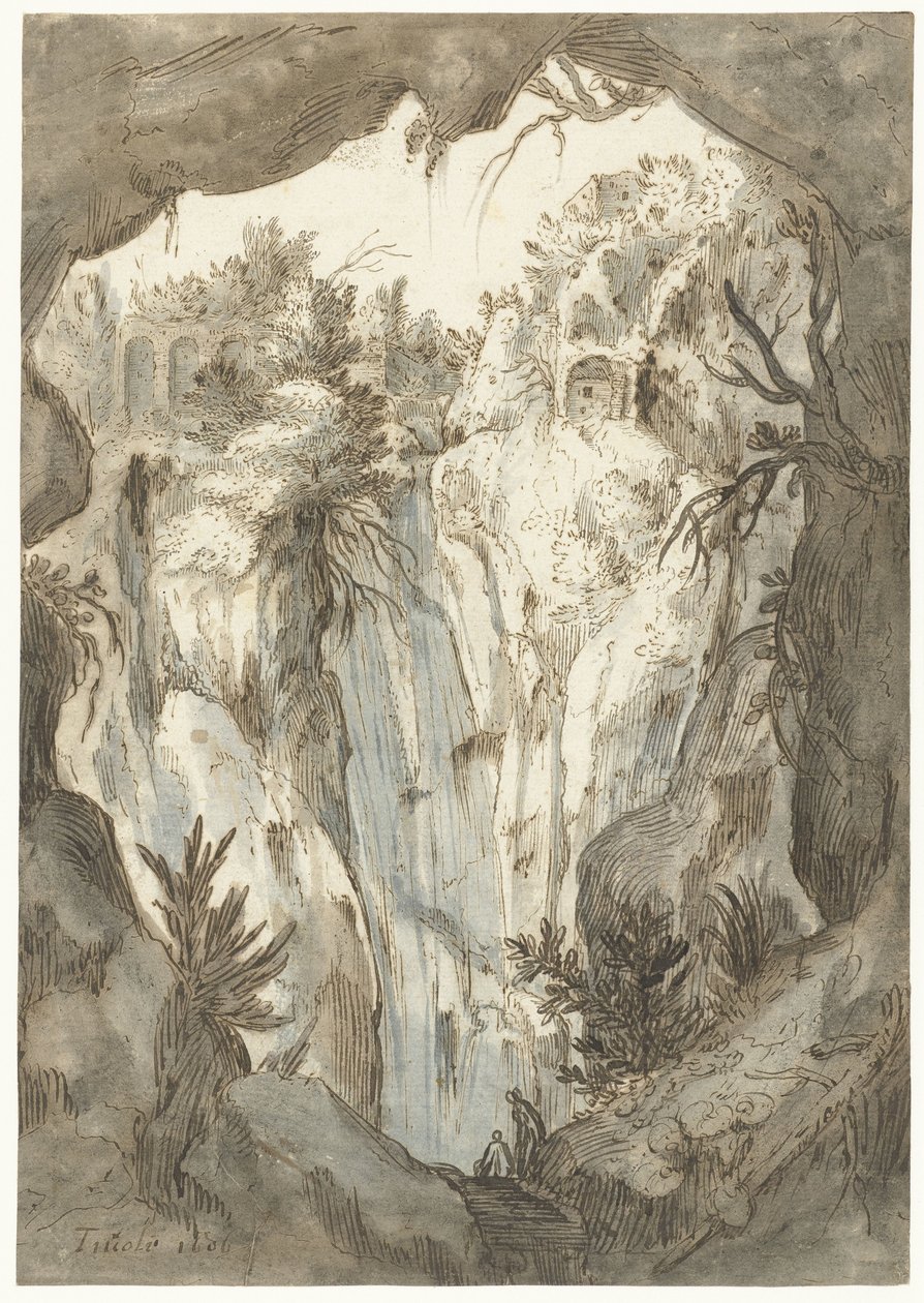 Bir mağaradan görülen Tivoli şelalesi by Jan Brueghel (I) (attributed to)