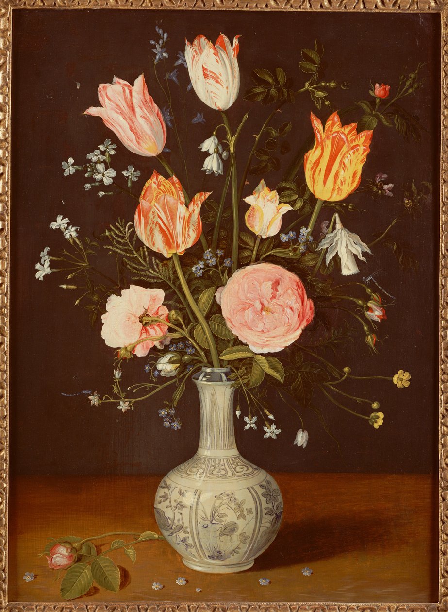 Geç Ming mavisi ve beyaz vazoda laleler, güller, unutma beni ve diğer çiçekler by Jan Brueghel the Elder