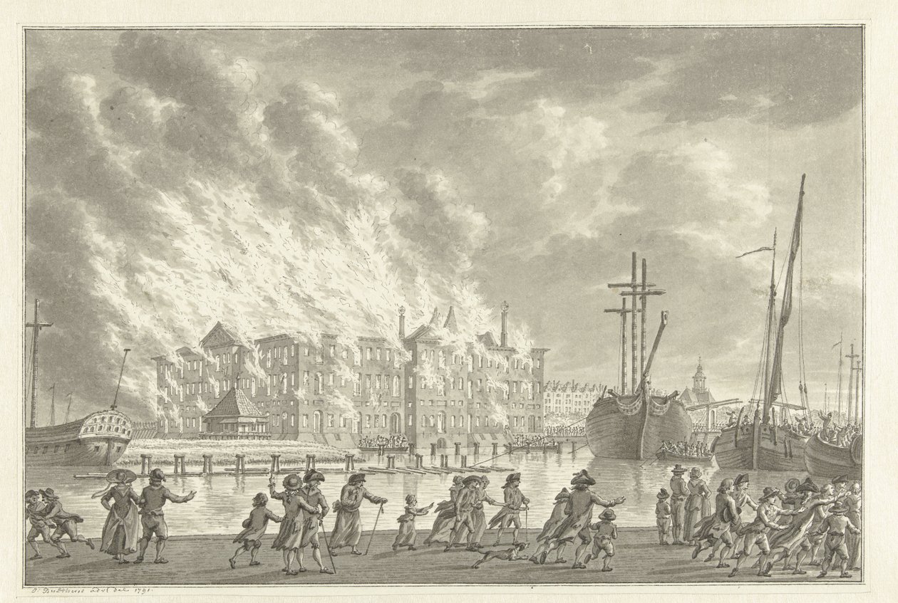 Topraklarda Yangın Zeemagazijn, 1791 by Jan Bulthuis (signed by artist)