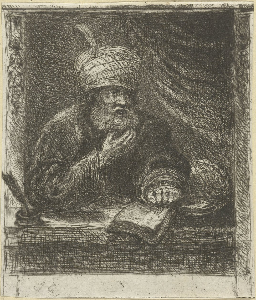 Bir yazı masasının arkasında türbanlı adam by Jan Chalon