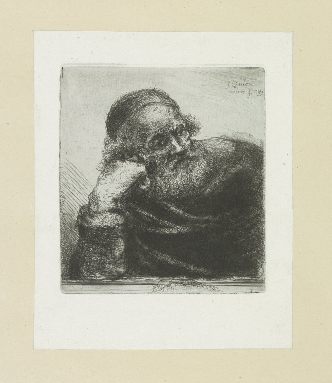 Sağ koluna yaslanmış yaşlı adam Komple Gravür Çalışması, John Chalon / Oeuvre Complette des Eaux Fortes, Jean Chalon (seri başlığı) by Jan Chalon