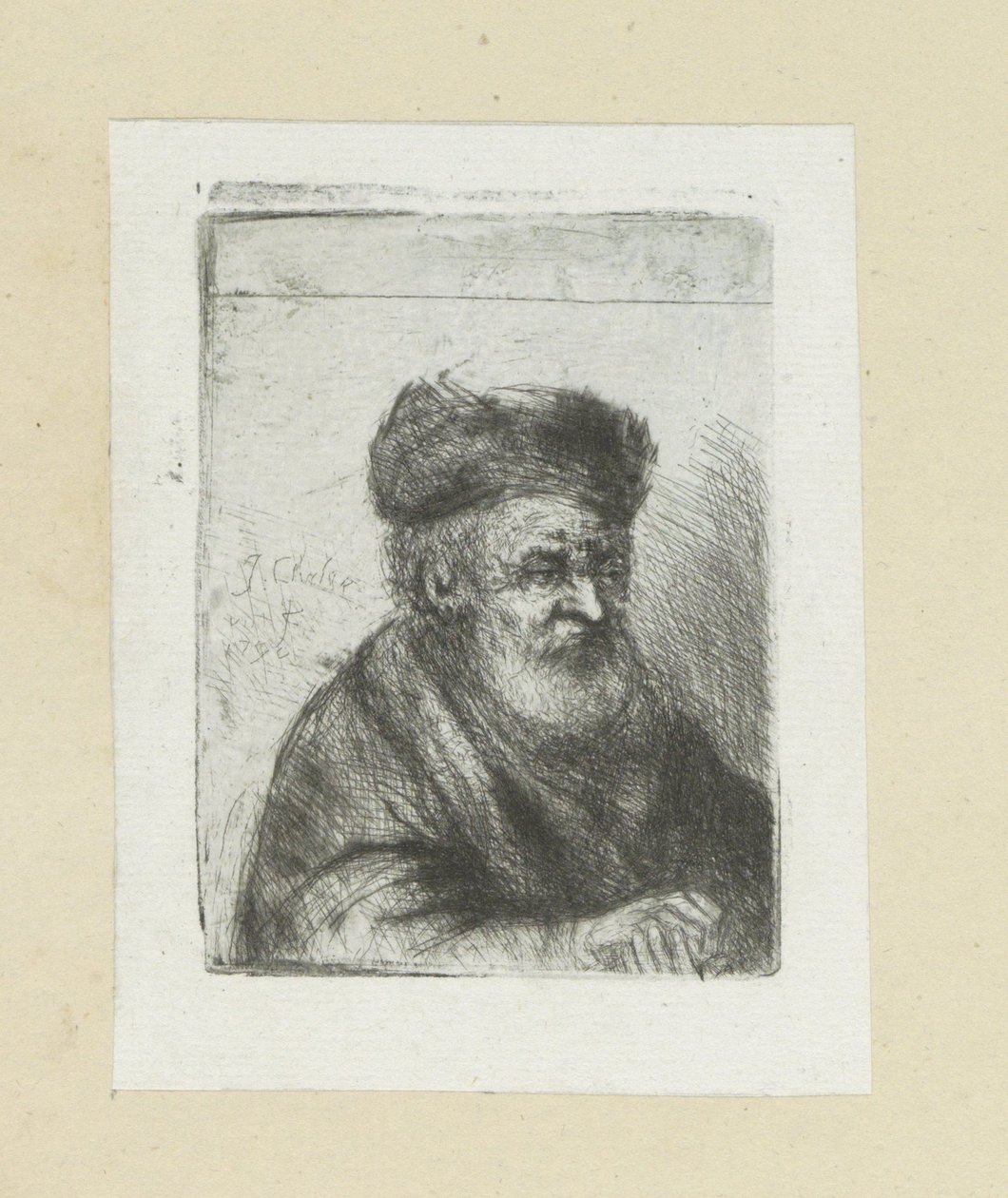 Yaşlı adam, elleri katlanmış Komple Gravür Çalışması, John Chalon / Oeuvre Complette des Eaux Fortes, Jean Chalon (seri başlığı) by Jan Chalon