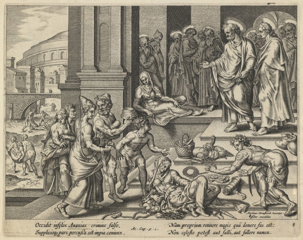 Ananias ve Sapphira benzetmesi, 17. yüzyılın başları. by Jan Claesz Visscher