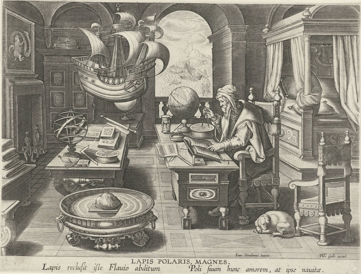 pusulanın icadı Lapis Polaris, Magnes (nesne üzerindeki başlık) Yeni icatlar ve keşifler (dizi başlığı) Nova Reperta (dizi başlığı) by Jan Collaert (II) (attributed to)