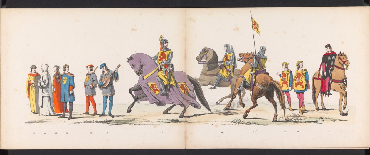 Leiden Öğrencilerinin Maskeli Balosu, 1865 (Levha 8) Leidsche Hoogeschool'un 290. yıldönümünü kutlamak amacıyla 6 Haziran 1865'te Leiden öğrenci birliklerinin üyeleri tarafından düzenlenen kostümlü alayı: by Jan Daniël Cornelis Carel Willem baron de Constant Rebecque