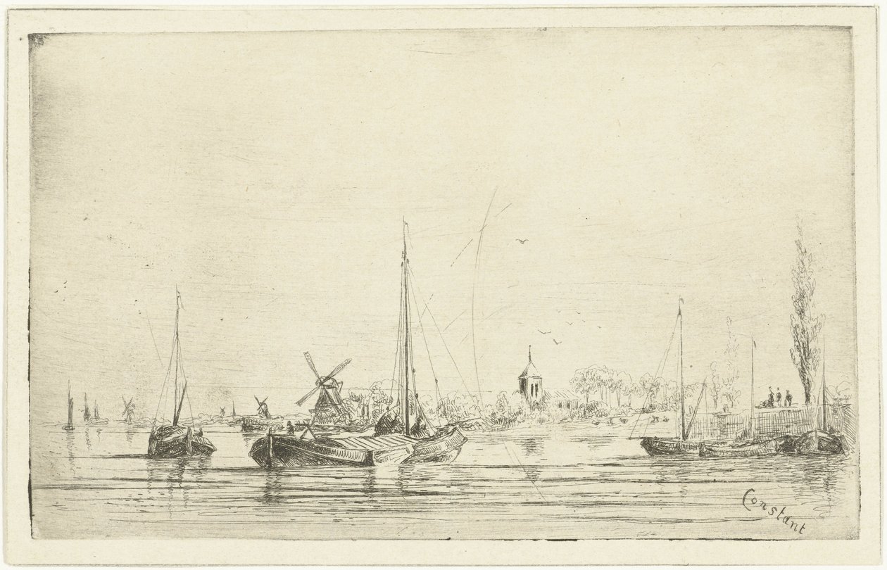 Kilise kulesi ile nehir manzarası by Jan Daniël Cornelis Carel Willem baron de Constant Rebecque