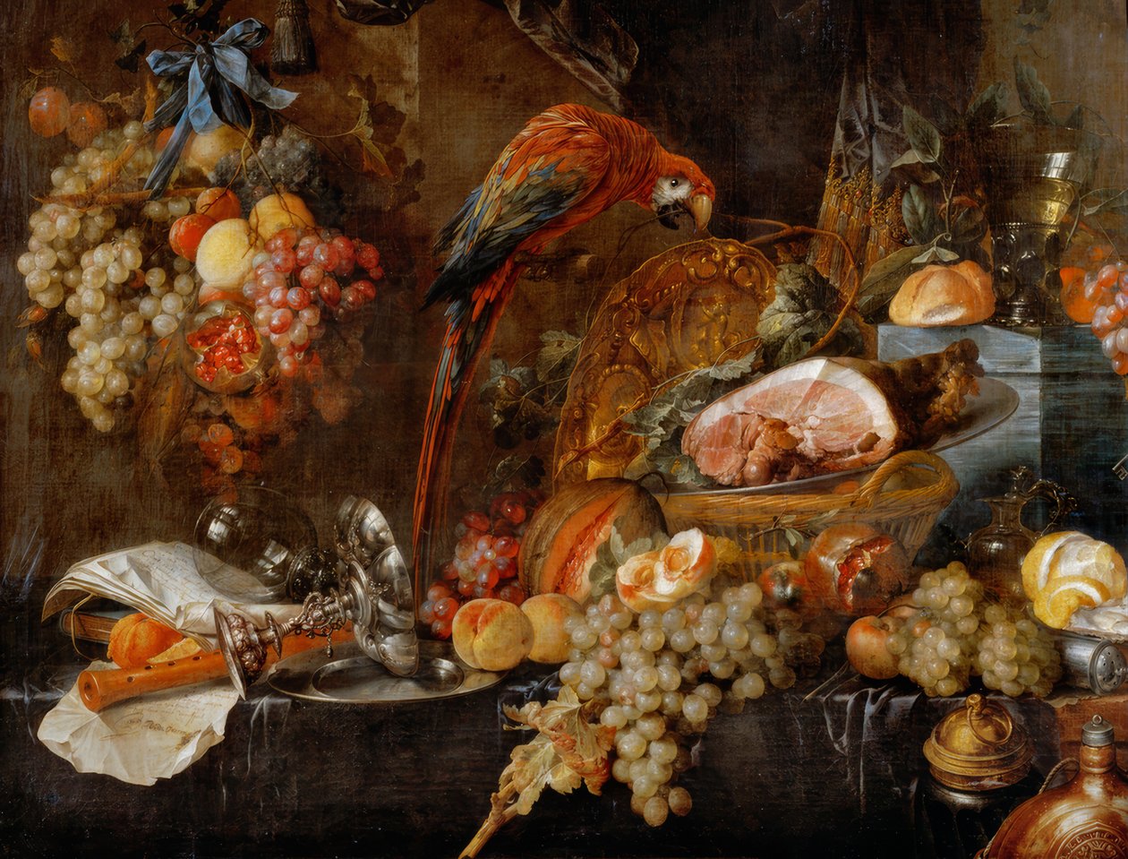 Bir papağan ile natürmort by Jan Davidsz de Heem