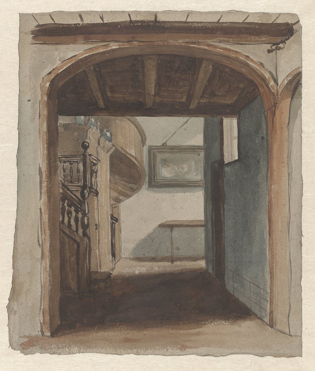 Merdiven manzaralı iç mekan by Jan Fabius Czn (attributed to)