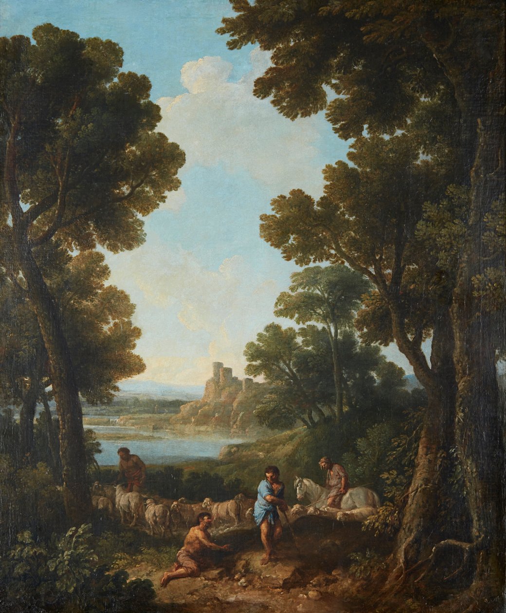Çobanlar ve Süvari ile Klasik Bir Manzara (tuval üzerine yağlı boya) by Jan Frans van Bloemen
