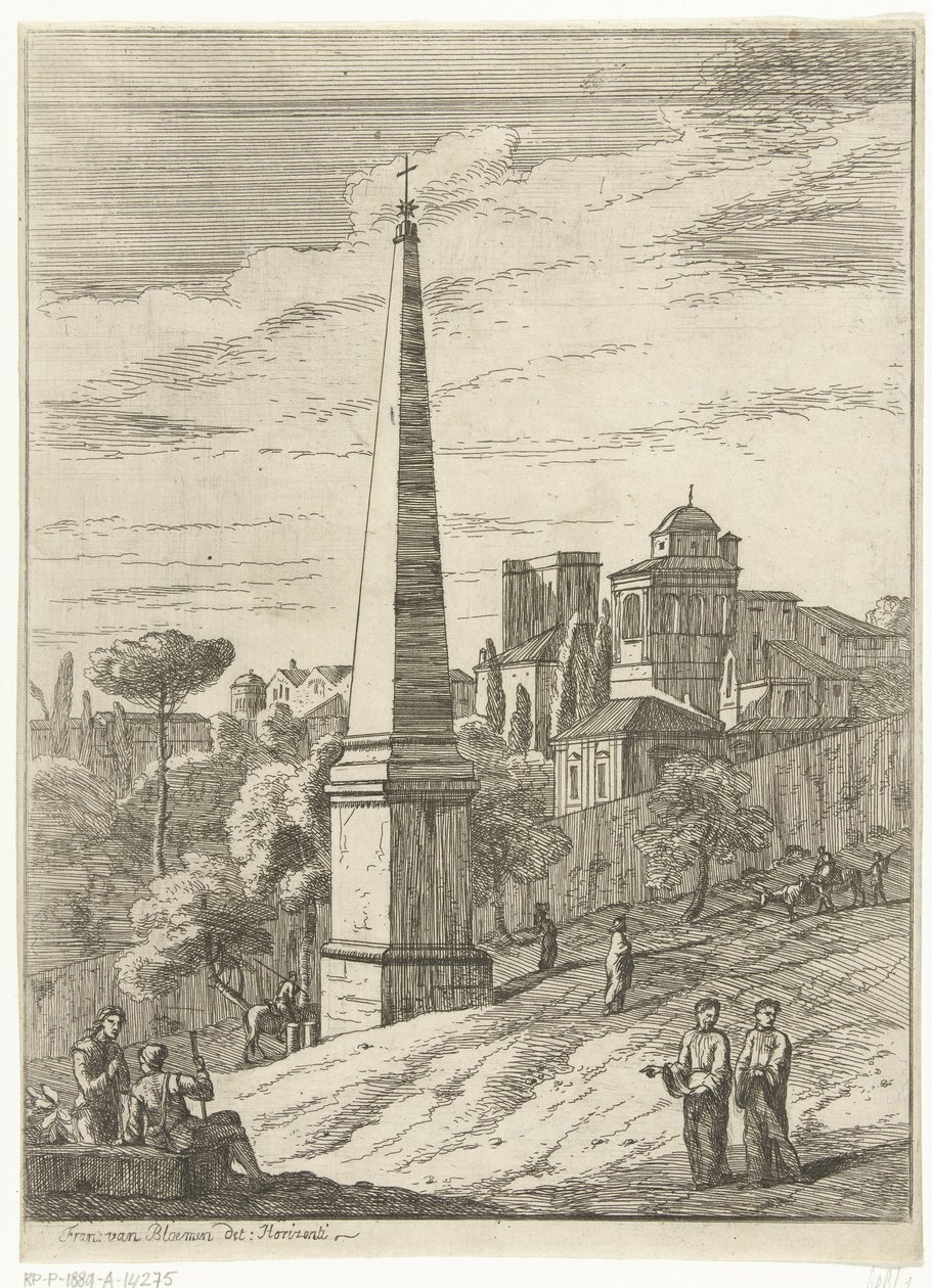 Bir dikilitaş ve şehir manzarası ile İtalyan manzara by Jan Frans van Bloemen