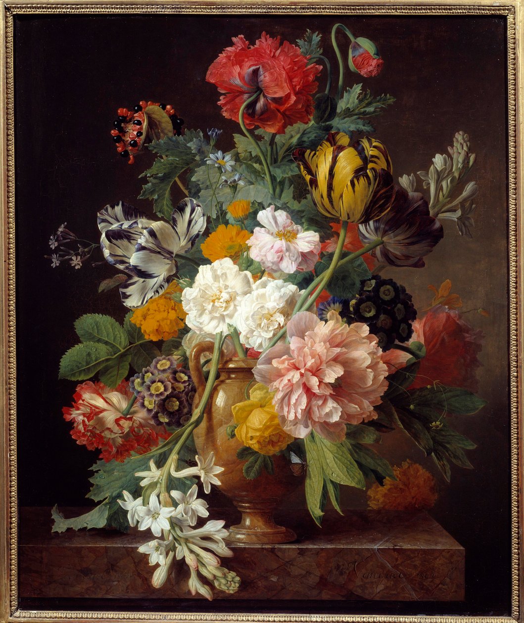 Yumru kaseli çiçek vazosu Tablo Jan Frans Van Dael (1764-1840) 1807 Dim. 0,65x0,53 m Lyon, Musee des Beaux Arts by Jan Frans van Dael