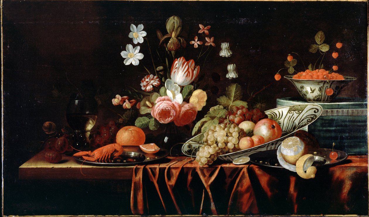 Meyve, Çiçek ve Kerevit ile Natürmort by Jan Frans van Son