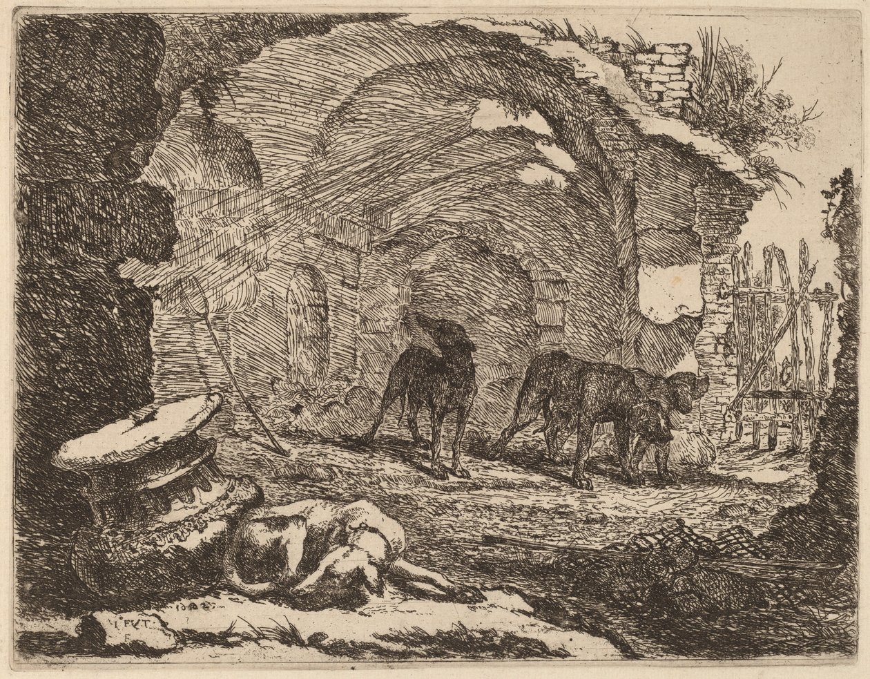 Dört Köpek, Bir Başkentin Yanında Uyuyan by Jan Fyt