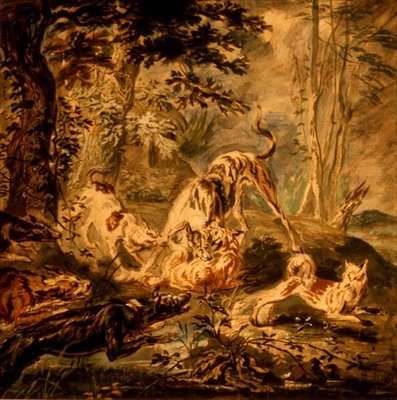Fox Hunt (siyah tebeşir üzerine guaj boya) by Jan Fyt