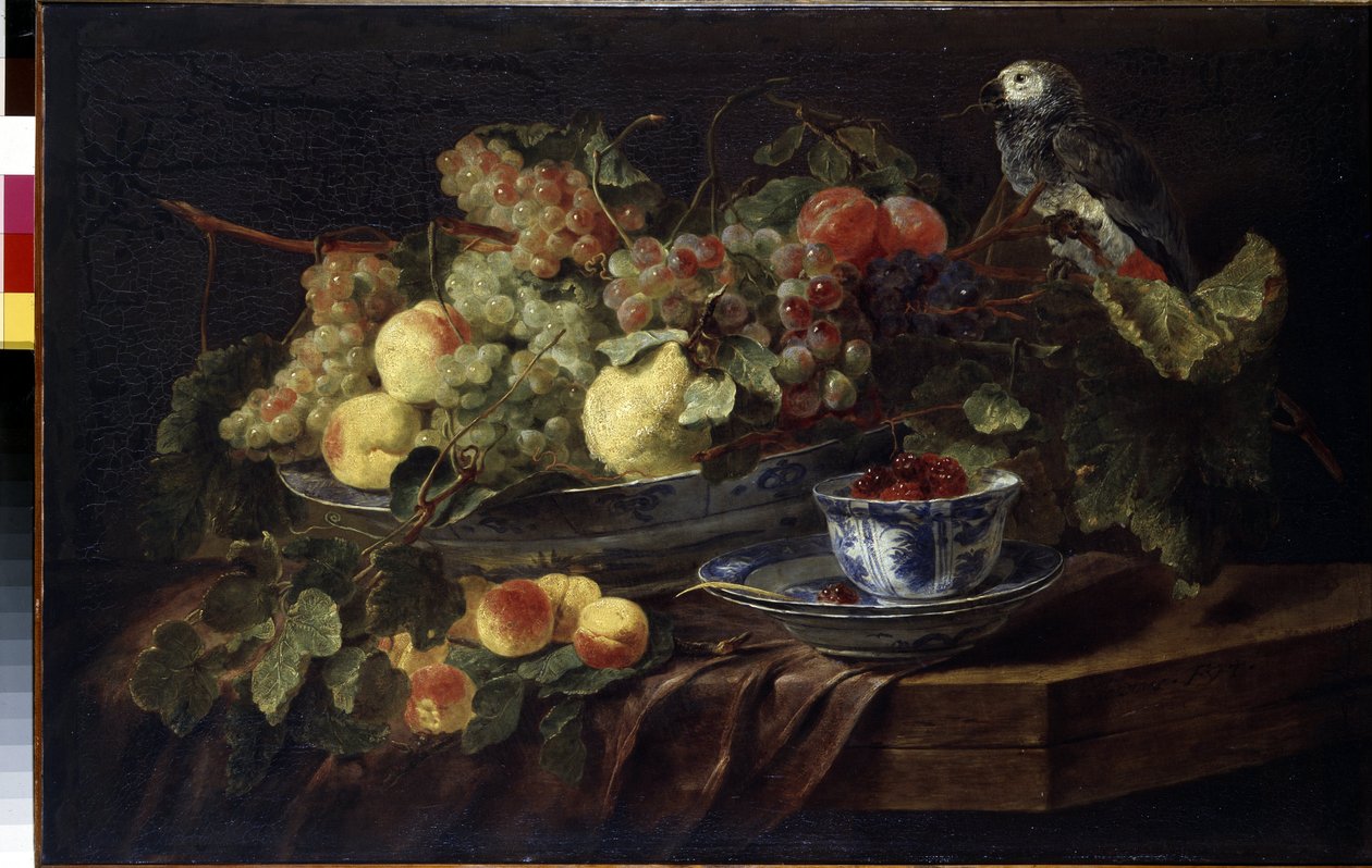""Meyve ve papağan ile natürmort" (Meyve ve papağan ile natürmort) Tablo Jan (Johannes) Fyt (1611-1661) 1645 Dim. 58.3x90.7 cm Ermitaj Müzesi, Saint Petersburg by Jan Fyt