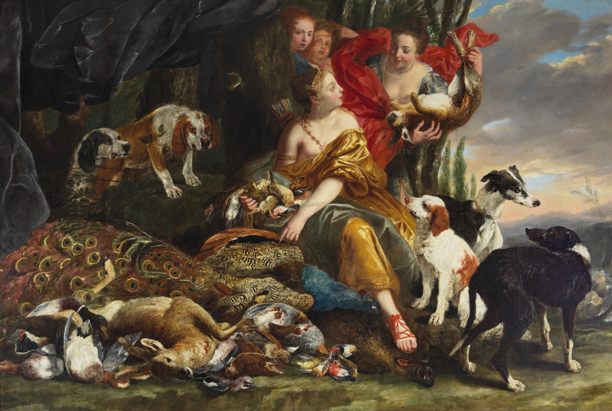 Fyt, Jan ( Johannes Fijt) (1611-1661) tarafından öldürülen tanrıça Diana. Tuval üzerine yağlı boya, ebat : 177x261, Özel Koleksiyon by Jan Fyt