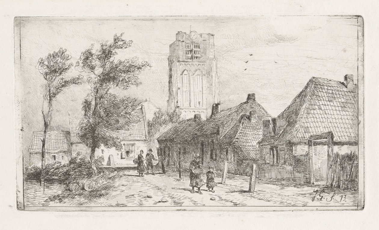 Kilise kulesi ile köy manzarası by Jan Gerard Smits