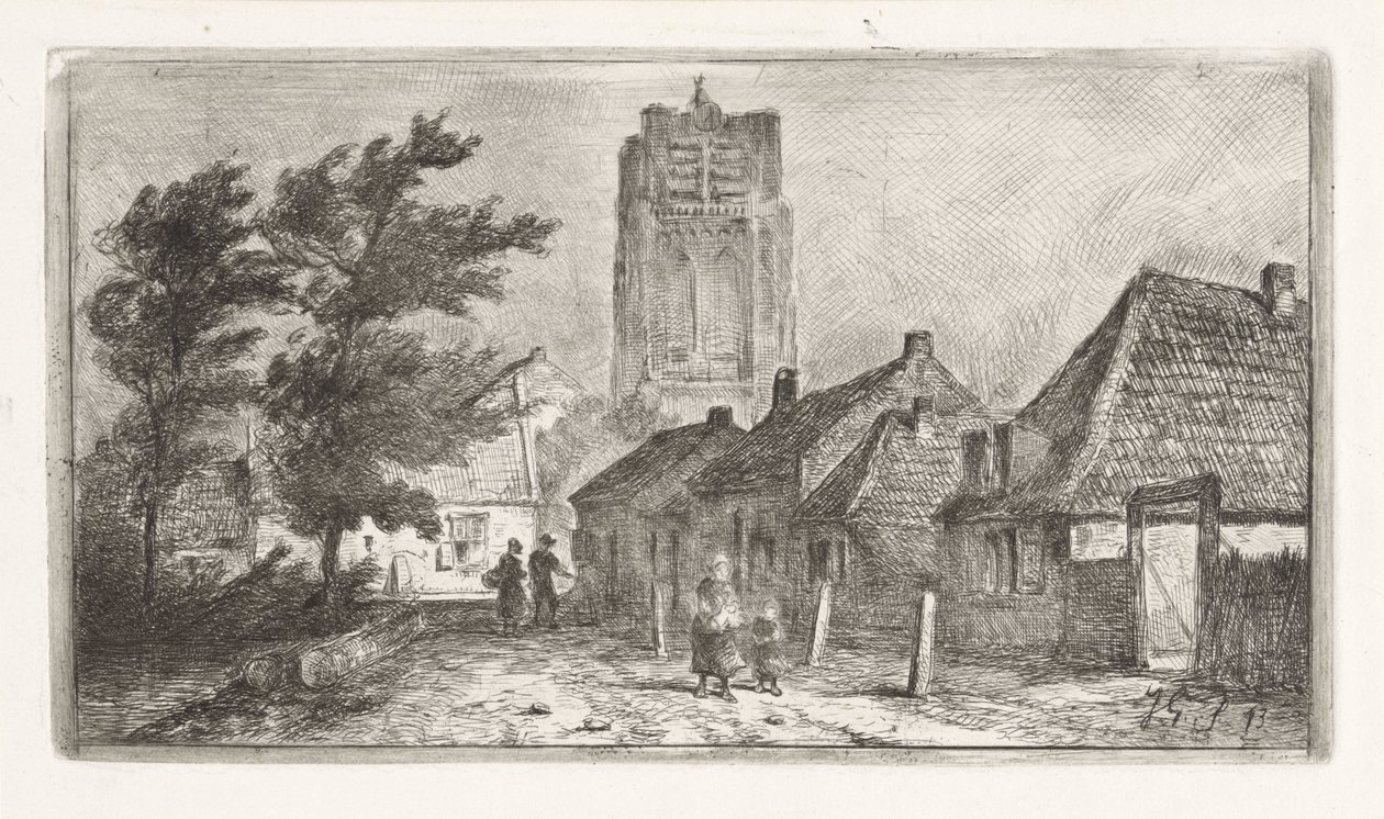 Kilise kulesi ile köy manzarası by Jan Gerard Smits