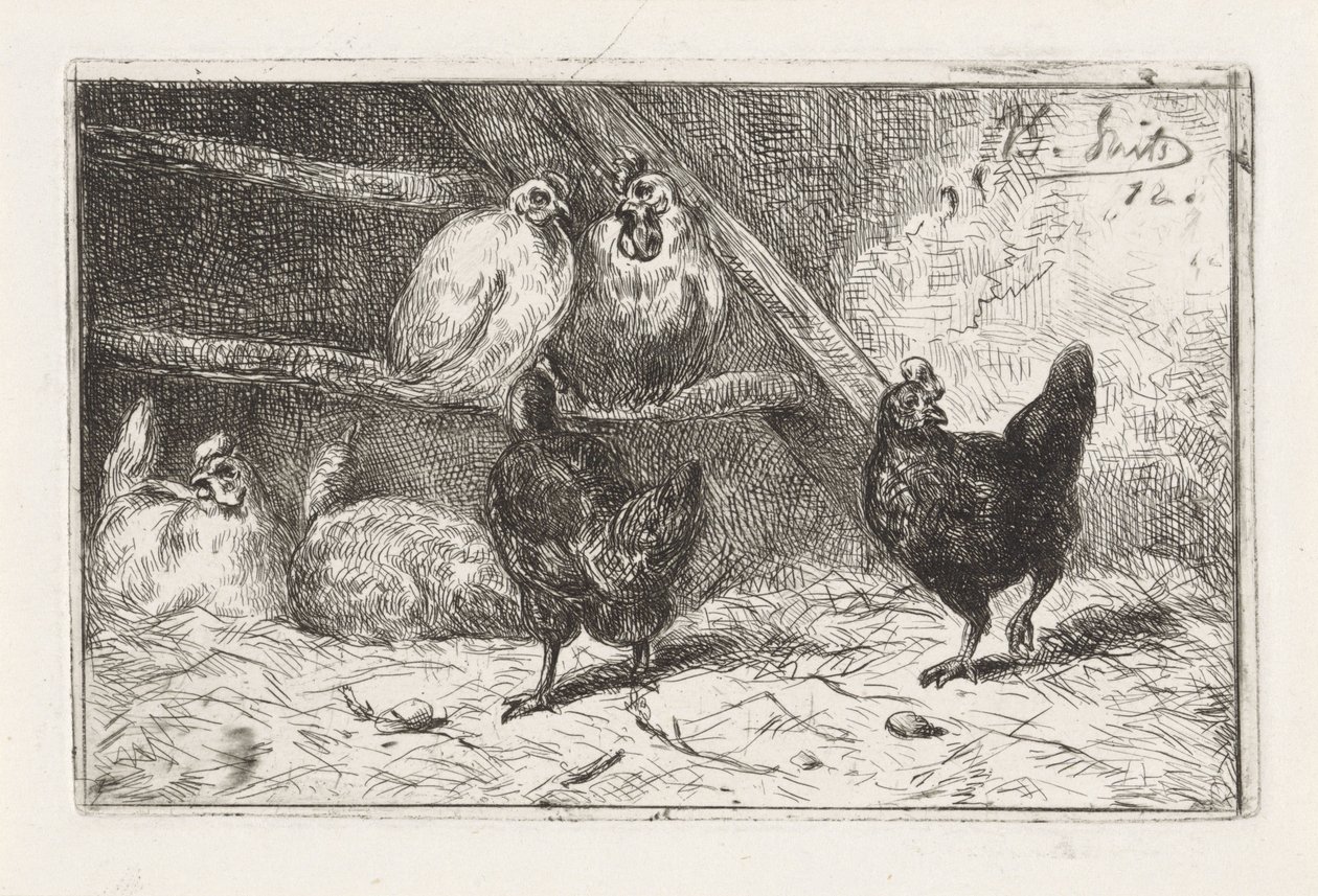Bir kümeste horoz ve beş tavuk by Jan Gerard Smits