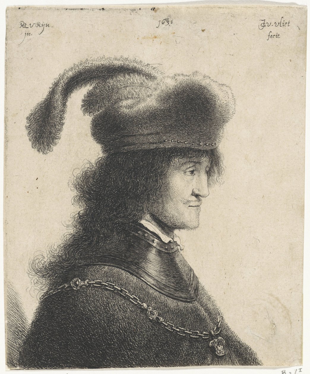 Boyun parçalı ve tüylü şapkalı erkek büstü (George Rakaczy I) by Jan Gillisz. van Vliet