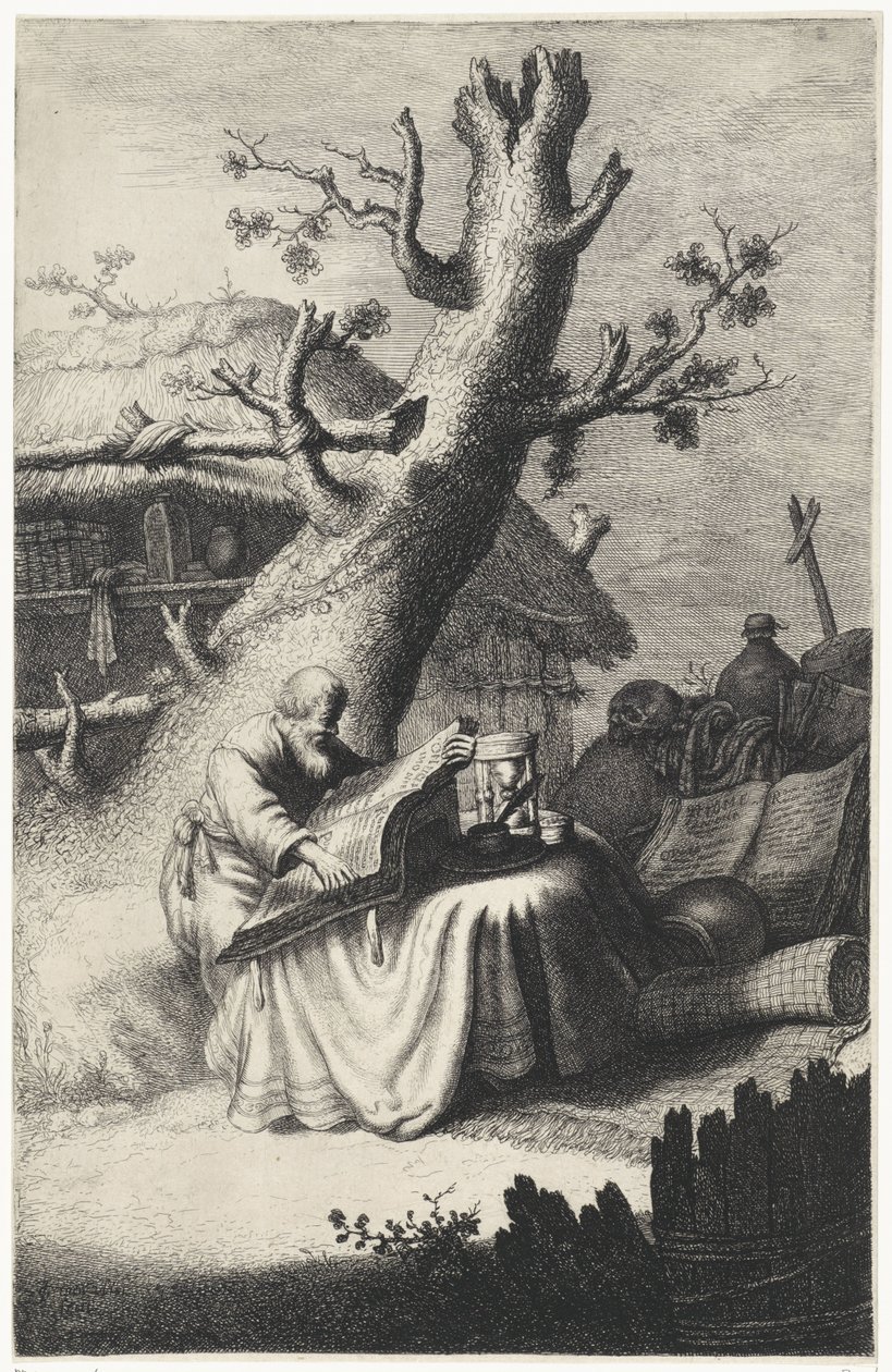 H. Hieronymus bir ağacın altında okuyor by Jan Gillisz. van Vliet