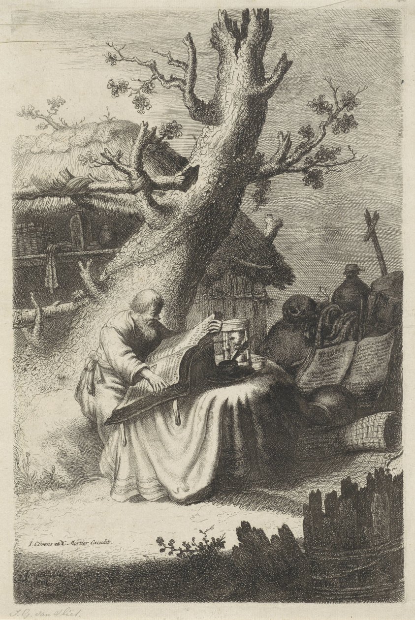 H. Hieronymus bir ağacın altında okuyor by Jan Gillisz. van Vliet