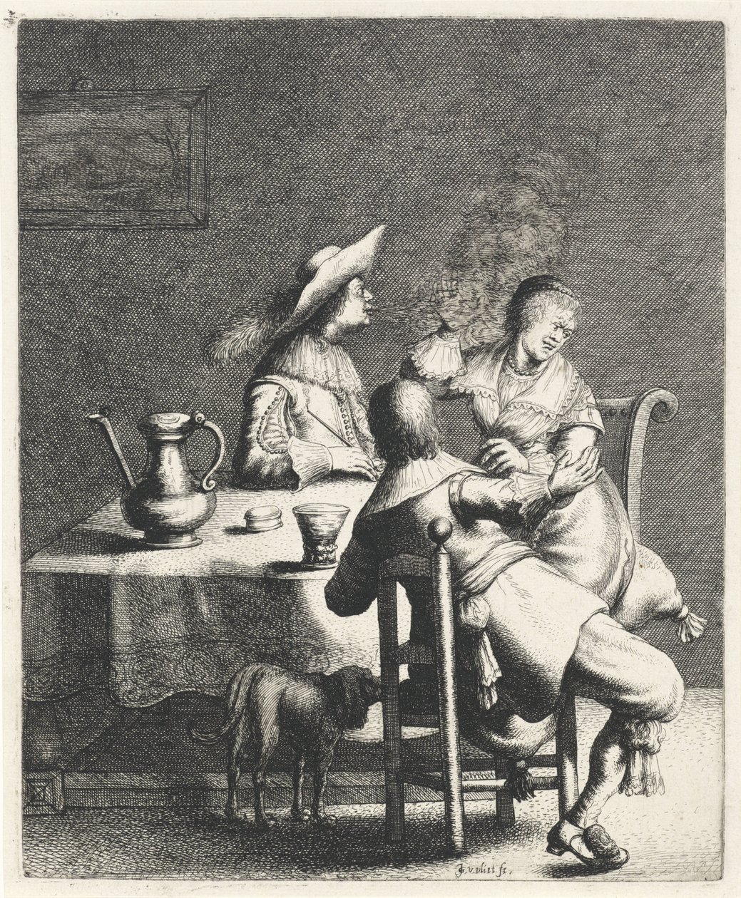 Sigara içen bir kadına duman üfledi Koku Beş duyu (dizi adı) by Jan Gillisz. van Vliet